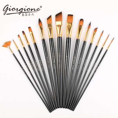 High Quality Artist 15 Pieces Paint Brush Long Wood Handle Best Nylon Hair Free Cavas Bag